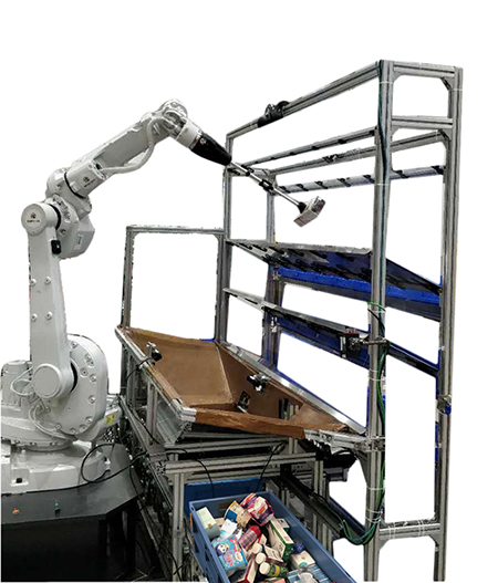 Robotic put wall sorting system uses artificial intelligence and 3D vision technologies to sort items at high speeds without requiring prior knowledge of the SKU specifications. (Courtesy of XYZ Robotics)
